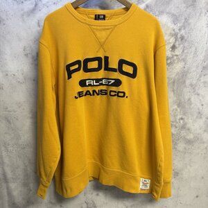 Vintage Polo Jeans Co Sweatshirt Mens 3XL 27x28 Yellow Crew Neck Y2K 90s RL-67